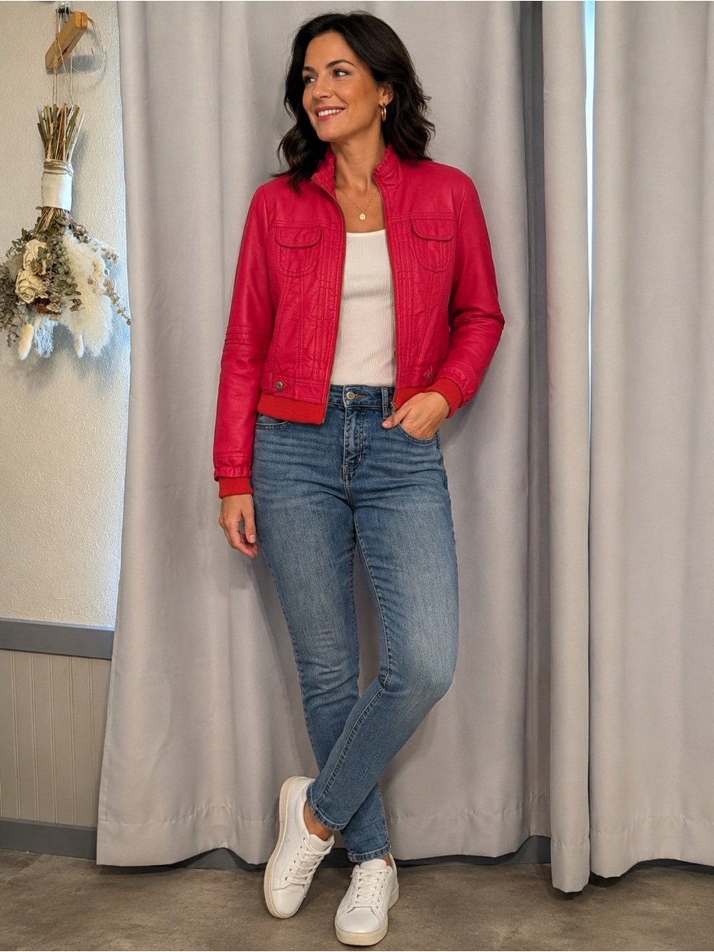 Jou Jou Vibrant Pink Bomber Vegan Leather Jacket